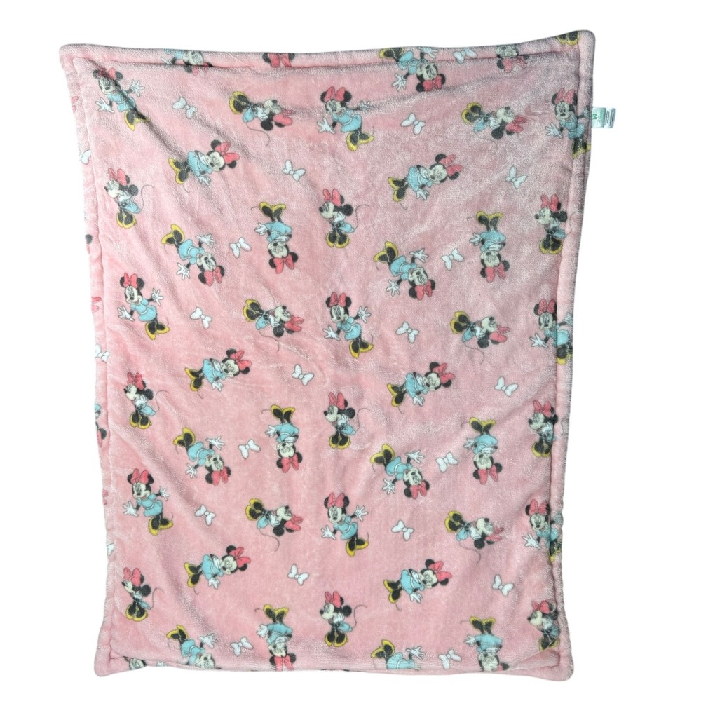 Disney‎ Baby Minnie Mouse Pink Plush Fleece Stroller Blanket Bows 28x37